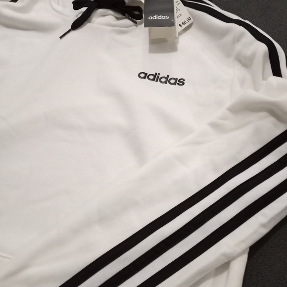 Adidas Hoodie Sweatshirt Mens White 3 Stripes - Picture 3 of 7